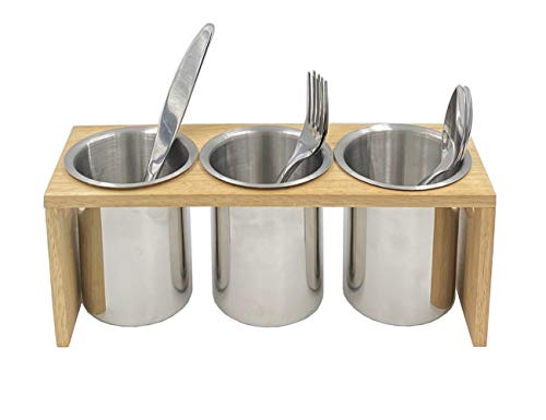 Flatware Caddy Stainless Steel Cutlery Holder with Wood Base