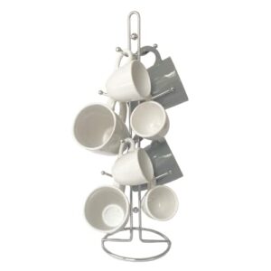 evelots countertop coffee mug/teacup organizer stand/rack/tree-hooks hold 8 large mugs-modern chrome finish-coffee bar accessory