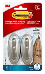 command 17051bnb-2es, medium, brushed nickel, 2, 4-water resistant strips, organize damage-free traditional plastic bath hooks, 0, 2 count