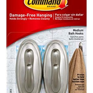 Command 17051BNB-2ES, Medium, Brushed Nickel, 2, 4-Water Resistant Strips, Organize Damage-Free Traditional Plastic Bath Hooks, 0, 2 Count