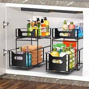 under sink organizers and storage – 2 pack metal under cabinet organizers with sliding drawers,folding under sink organizer for cabinet, bathroom, kitchen, closets, bedroom and offices (black)