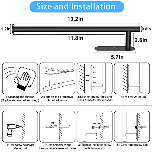 Paper Towel Holder 2 Pack, Under Cabinet Paper Towel Holder Wall Mount, Self Adhesive or Drilling Kitchen Towel Holder, SUS304 Stainless Steel Paper Towel Holder for Kitchen Bathroom RV Blcak