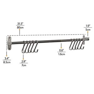 Wallniture Lyon 31.5" Wall Mount Kitchen Utensil Holder With 10 S Hooks For Hanging Pots and Pans Set