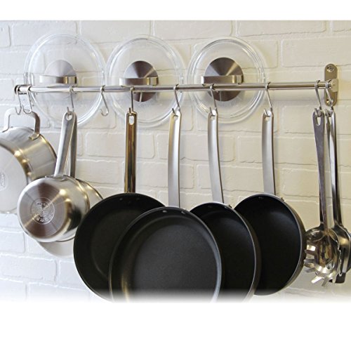 Wallniture Lyon 31.5" Wall Mount Kitchen Utensil Holder With 10 S Hooks For Hanging Pots and Pans Set