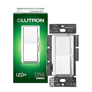lutron diva led+ dimmer switch for dimmable led, halogen and incandescent bulbs, single-pole or 3-way, dvcl-153p-wh, white