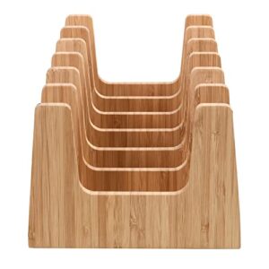 MobileVision Bamboo Pot Lid Holder Organizer for Storage in Cabinets or Kitchen Countertops, 6 Sections