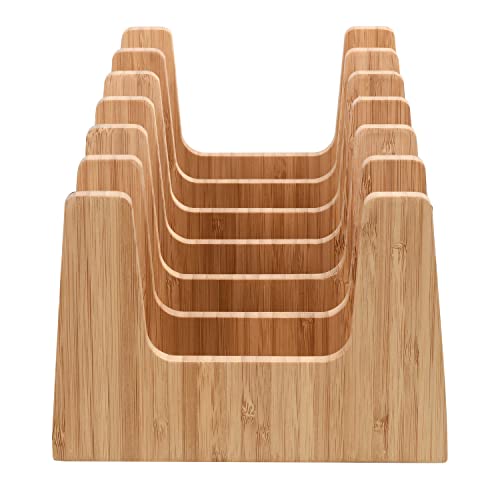 MobileVision Bamboo Pot Lid Holder Organizer for Storage in Cabinets or Kitchen Countertops, 6 Sections