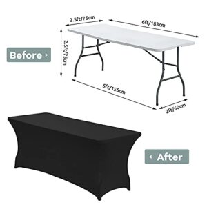 CWK 6FT Stretch Spandex Table Cover for Rectangular Fitted Folding Tables, Wrinkle Resistant, Elastic Stretchable Patio Tablecloth Protector for Party, Banquet, Wedding and Events (Black)