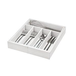 idesign renewable paulownia wood collection expandable flatware and cutlery tray, 15″ x 12″-22″, white wash