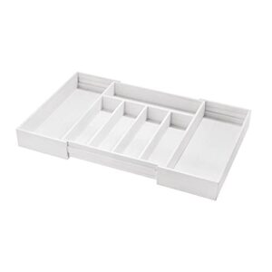 iDesign Renewable Paulownia Wood Collection Expandable Flatware and Cutlery Tray, 15" x 12"-22", White Wash