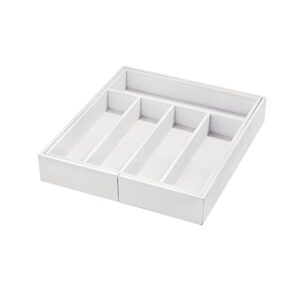 iDesign Renewable Paulownia Wood Collection Expandable Flatware and Cutlery Tray, 15" x 12"-22", White Wash