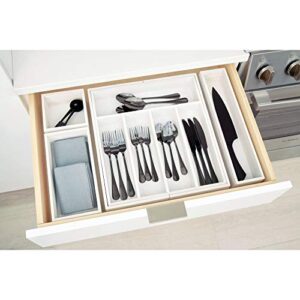 iDesign Renewable Paulownia Wood Collection Expandable Flatware and Cutlery Tray, 15" x 12"-22", White Wash