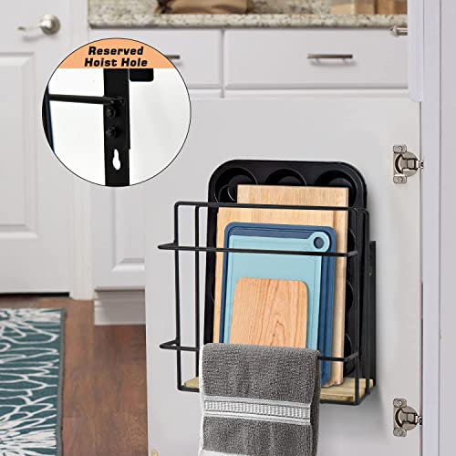 VOOTTOU Cabinet Door Organizer with Towel Bar, Under Cabinet Shelf Organizer, Cutting Board Organizer for Kitchen, Dual Purpose Over The Cabinet Organizer for Cutting Board Aluminum Foil, Wrap