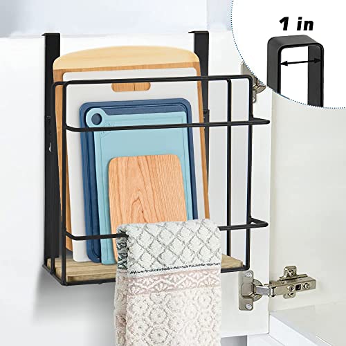 VOOTTOU Cabinet Door Organizer with Towel Bar, Under Cabinet Shelf Organizer, Cutting Board Organizer for Kitchen, Dual Purpose Over The Cabinet Organizer for Cutting Board Aluminum Foil, Wrap