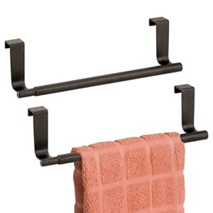 mdesign adjustable, expandable over kitchen cabinet towel bar rack – hang on inside or outside of doors, hold hand, dish, tea towels – customizable to 17″ wide, omni collection, 2 pack – bronze