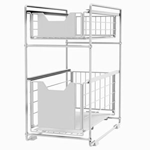 PIGTAB Under Sink Organizers and Storage - Pull Out Under Cabinet Organizer for Bathroom, Kitchen, 2 Tier Metal Shelf Basket Holds up to 150lbs for Kitchen Bathroom Cabinet or Pantry