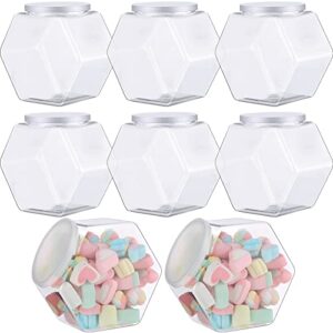 yahenda 8 pcs hexagon plastic jars cookie jars with airtight lids clear candy jar wide round mouth snacks dog food candy containers reusable coffee candy display for gifts and storage (30 oz)
