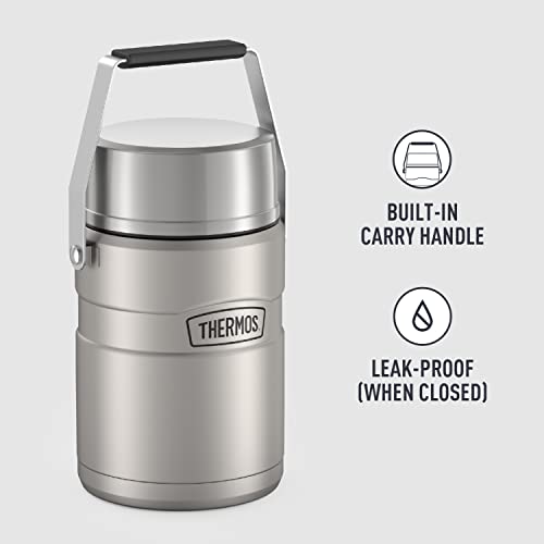 THERMOS Stainless King Vacuum-Insulated Food Jar with 2 Storage Container Inserts, 47 Ounce, Matte Steel