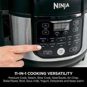 Ninja FD302 Foodi 11-in-1 Pro 6.5 qt. Pressure Cooker & Air Fryer that Steams, Slow Cooks, Sears, Sautés, Dehydrates & More, with 4.6 qt. Crisper Plate, Nesting Broil Rack & Recipe Book, Silver/Black