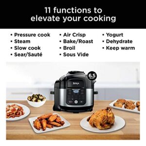 Ninja FD302 Foodi 11-in-1 Pro 6.5 qt. Pressure Cooker & Air Fryer that Steams, Slow Cooks, Sears, Sautés, Dehydrates & More, with 4.6 qt. Crisper Plate, Nesting Broil Rack & Recipe Book, Silver/Black