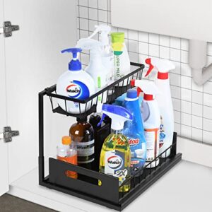 Under Sink Organizer, DIFEN 2-Tier Sliding Cabinet Basket Organizer for Under Sink Storage in Bathroom and Kitchen - Black