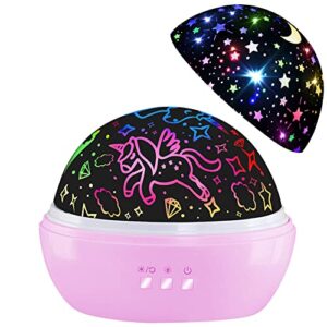hongid night light for kids,unicorn night light&star projector gifts for kids toddlers,night light projector for baby,unicorn lamp ceiling lights for girls bedroom(light pink)