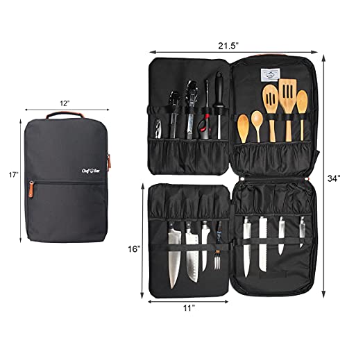 Chef Knife Bag | Premium Knife Case | Waterproof Material | Chefs Case with 30+ Pockets for Knives & Utensils | Culinary Gifts For Chefs & Students | Sturdy Travel Knife Bag (Black)