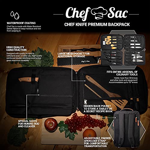 Chef Knife Bag | Premium Knife Case | Waterproof Material | Chefs Case with 30+ Pockets for Knives & Utensils | Culinary Gifts For Chefs & Students | Sturdy Travel Knife Bag (Black)