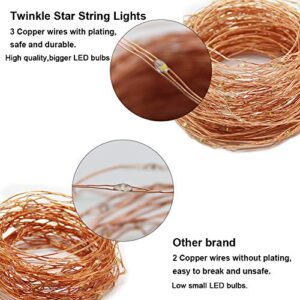 Twinkle Star 200 LED 66 FT Copper String Lights Fairy String Lights 8 Modes LED String Lights USB Powered with Remote Control for Christmas Tree Wedding Party Home Decoration, Warm White