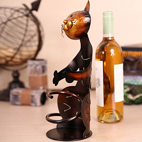 Ailgely Cat Shaped Wine Holder, Cat Wine Bottle Holder, Tabletop Decor Wine Rack, Metal Sculpture Wine Stand, Crafts Ornament for Home Kitchen