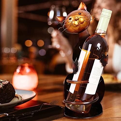 Ailgely Cat Shaped Wine Holder, Cat Wine Bottle Holder, Tabletop Decor Wine Rack, Metal Sculpture Wine Stand, Crafts Ornament for Home Kitchen