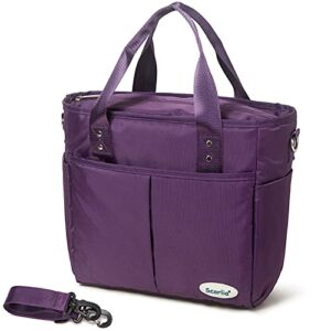 scorlia insulated lunch bags for women work, extra large lunch tote bag with removable shoulder strap, durable reusable cooler lunch box with side pockets, tall drinks holder for women&men, purple