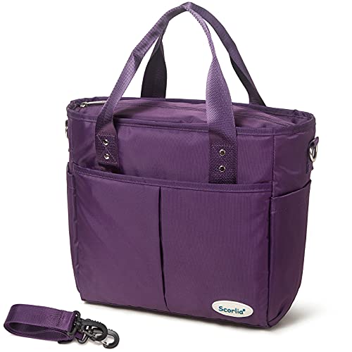 Scorlia Insulated Lunch Bags for Women Work, Extra Large Lunch Tote Bag With Removable Shoulder Strap, Durable Reusable Cooler lunch Box with Side Pockets, Tall Drinks Holder for Women&Men, Purple