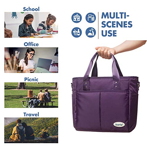 Scorlia Insulated Lunch Bags for Women Work, Extra Large Lunch Tote Bag With Removable Shoulder Strap, Durable Reusable Cooler lunch Box with Side Pockets, Tall Drinks Holder for Women&Men, Purple