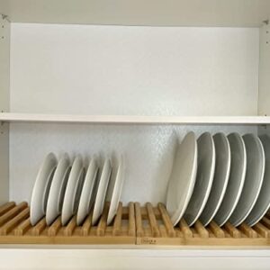 Stock N Wares Bamboo Dish Rack, Regular(0.8" Holder Width 10 Slots), Stylish Low Profile Plate Stand, Dish Drying Rack, Cabinet Plate Stand, 15.56" Lx10 Wx1.38 H (39.53cmx25.40cmx3.49cm)