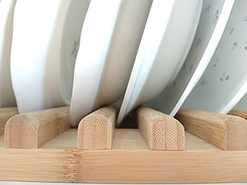 Stock N Wares Bamboo Dish Rack, Regular(0.8" Holder Width 10 Slots), Stylish Low Profile Plate Stand, Dish Drying Rack, Cabinet Plate Stand, 15.56" Lx10 Wx1.38 H (39.53cmx25.40cmx3.49cm)