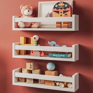nature supplies set of 3 white nursery room shelves – solid wood ideal for books, toys and decor (classic white)