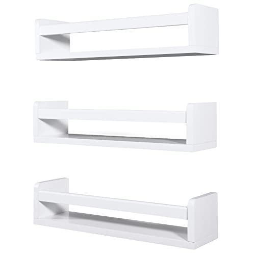 NATURE SUPPLIES Set of 3 White Nursery Room Shelves - Solid Wood Ideal for Books, Toys and Decor (Classic White)