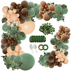 PERPAOL 142PCS Sage Green Brown Balloon Garland Kit, Jungle Safari Wild Woodland Balloon Arch, Olive Green Gold Coffee Cocoa Balloons for Birthday Wedding Shower Party Decorations