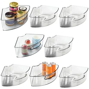 mdesign plastic lazy susan cabinet storage bin with front handle for kitchen countertop, pantry, shelf, fridge organization – hold food, drinks, snacks, fruit, vegetables – 8 pack – smoke gray tint