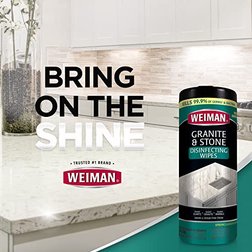 Weiman Granite Cleaner and Polish - 30 Wipes - For Granite Marble Soapstone Quartz Quartzite Slate Limestone Corian Laminate Tile Countertop and More (Pack of 1)