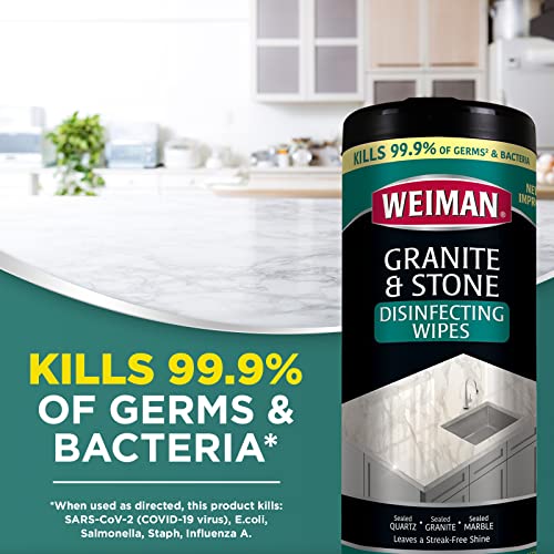 Weiman Granite Cleaner and Polish - 30 Wipes - For Granite Marble Soapstone Quartz Quartzite Slate Limestone Corian Laminate Tile Countertop and More (Pack of 1)