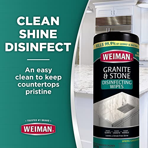 Weiman Granite Cleaner and Polish - 30 Wipes - For Granite Marble Soapstone Quartz Quartzite Slate Limestone Corian Laminate Tile Countertop and More (Pack of 1)