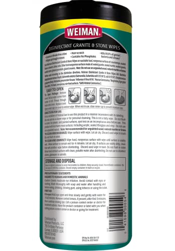 Weiman Granite Cleaner and Polish - 30 Wipes - For Granite Marble Soapstone Quartz Quartzite Slate Limestone Corian Laminate Tile Countertop and More (Pack of 1)