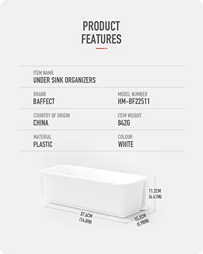 Baffect 2 pcs Under Sink Organizers Pull Out Cabinet Organizer Slide Out Plastic Storage Drawers Sliding Basket for Kitchen Bathroom Undersink (White)