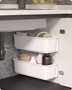 baffect 2 pcs under sink organizers pull out cabinet organizer slide out plastic storage drawers sliding basket for kitchen bathroom undersink (white)
