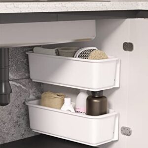 Baffect 2 pcs Under Sink Organizers Pull Out Cabinet Organizer Slide Out Plastic Storage Drawers Sliding Basket for Kitchen Bathroom Undersink (White)