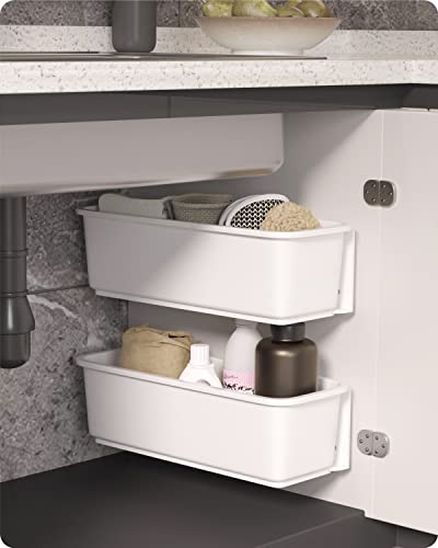 Baffect 2 pcs Under Sink Organizers Pull Out Cabinet Organizer Slide Out Plastic Storage Drawers Sliding Basket for Kitchen Bathroom Undersink (White)