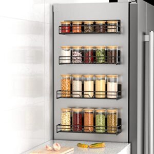 Nikolle 4 Pack Magnetic Spice Rack Organizer Spice Organizer for Refrigerator and Microwave Oven Magnetic Spice Shelf Black