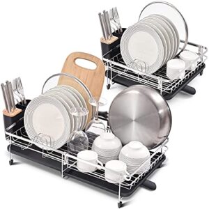 toolf expandable dish drainer rack, adjustable 304 stainless steel dish rack, foldable dish drying rack with removable cutlery holder swivel drainage spout, anti-rust plate rack for kitchen, 1 piece